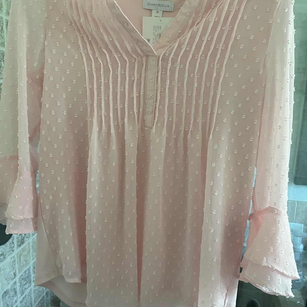 Double Ruffle Textured Pintuck Top - Picture 2 of 2
